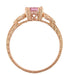 Loving Hearts Princess Cut Pink Sapphire Antique Style Engraved Engagement Ring in 14 Karat Rose ( Pink ) Gold