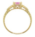 Art Deco Loving Hearts Antique Style Princess Cut Pink Sapphire Engraved Engagement Ring in 18 Karat Yellow Gold