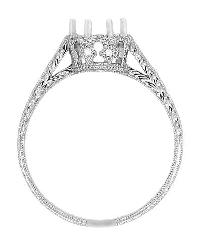 Royal Crown 3/4 Carat Antique Style Engraved Engagement Ring Setting in White Gold - 6mm - Item: R460W14-LC - Image: 2