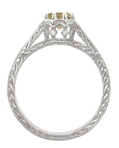 Art Deco Crown 1 Carat Champagne Diamond Engagement Ring in 18 Karat White Gold - Item: R460CD - Image: 4