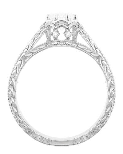 Royal Crown 1/2 Carat Natural Diamond Antique Style Engraved Engagement Ring in 18 Karat White Gold - Item: R460D - Image: 4