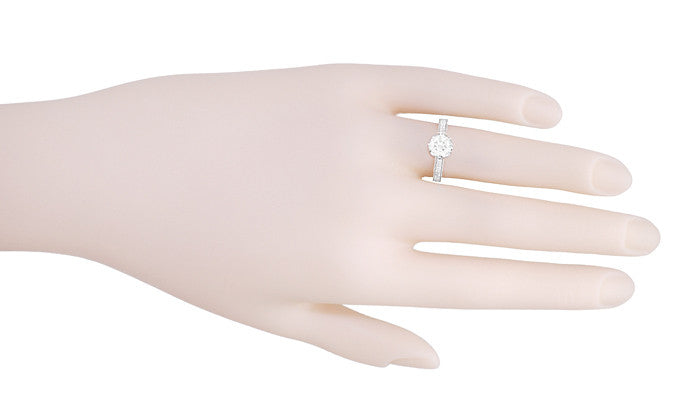 Royal Crown 1/2 Carat Natural Diamond Antique Style Engraved Engagement Ring in 18 Karat White Gold - Item: R460D - Image: 5