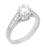Royal Crown 1/2 Carat Natural Diamond Antique Style Engraved Engagement Ring in 18 Karat White Gold