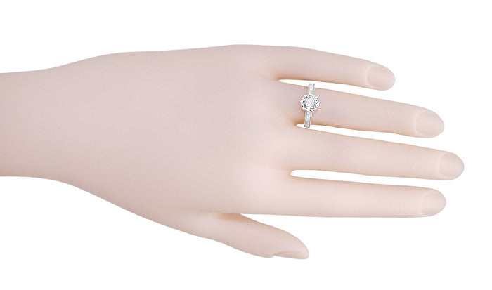 Royal Crown 3/4 Carat Engraved Art Deco Vintage Inspired Platinum Engagement Ring Setting - Item: R460P-LC - Image: 4