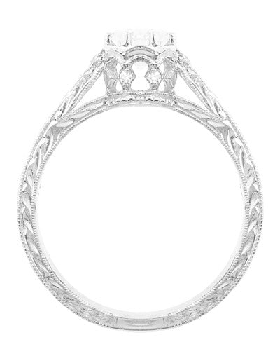 Royal Crown 1/2 Carat Antique Style Engraved Engagement Ring in Platinum - Item: R460PD - Image: 4