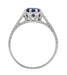Art Deco Royal Crown 1 Carat Blue Sapphire Engraved Platinum Engagement Ring with Side Diamonds