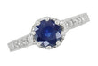 Art Deco Royal Crown 1 Carat Blue Sapphire Engraved Platinum Engagement Ring with Side Diamonds