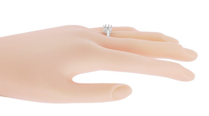 Royal Crown Antique Style Engraved White Gold Engagement Ring Setting for a 1 - 1.25 Carat Round Diamond - Item: R460W14K1-LC - Image: 6