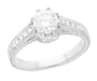 Art Deco 3/4 Carat Antique Style Engraved Crown Engagement Ring in 18 Karat White Gold