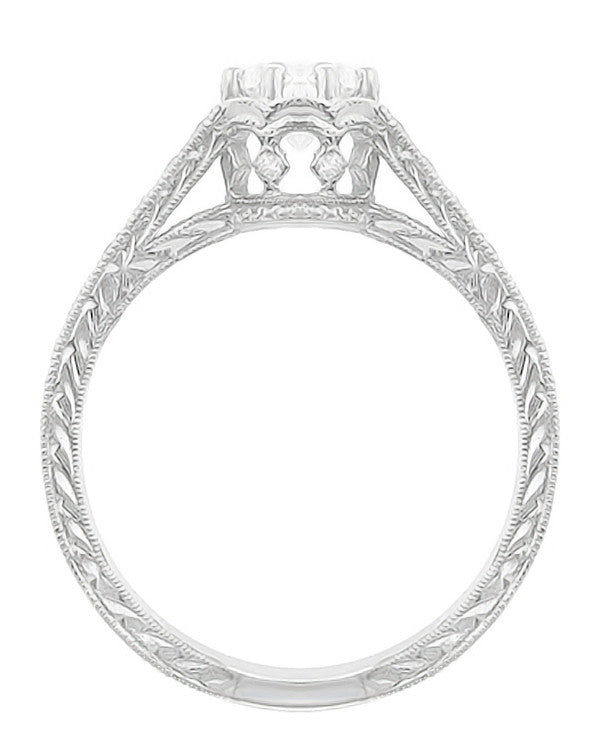 Art Deco 3/4 Carat Antique Style Engraved Crown Engagement Ring in 18 Karat White Gold - Item: R460W75D - Image: 4