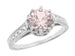 Art Deco Royal Crown Antique Style 1 Carat Morganite Engraved Engagement Ring in 18 Karat White Gold