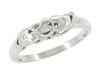 Retro Moderne Diamond Set Filigree Hearts Wedding Ring in 14 Karat White Gold
