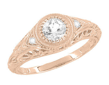 Art Deco Engraved Filigree Bezel Set Diamond Engagement Ring in 14 Karat Rose ( Pink ) Gold