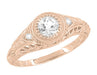 Art Deco Engraved Filigree Bezel Set Diamond Engagement Ring in 14 Karat Rose ( Pink ) Gold