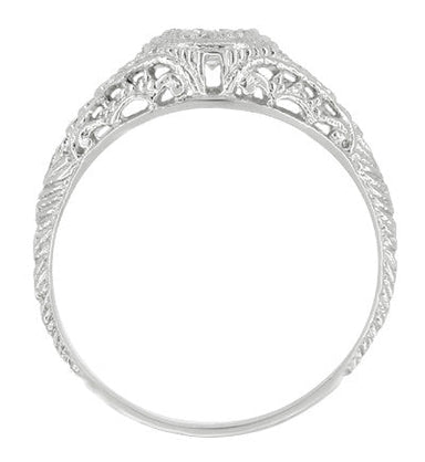 1920's Low Dome Filigree Engagement Ring With Side Rubies in 14 Karat White Gold - alternate view