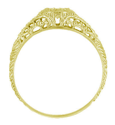 Art Deco 1920's Heirloom Filigree Diamond and Side Emerald Engagement Ring in Yellow Gold - alternate view