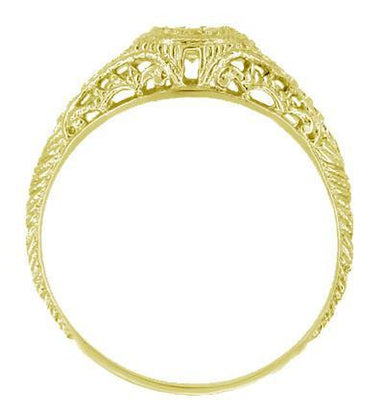Art Deco Engraved Filigree Diamond Engagement Ring with Side Rubies in Yellow Gold - alternate view