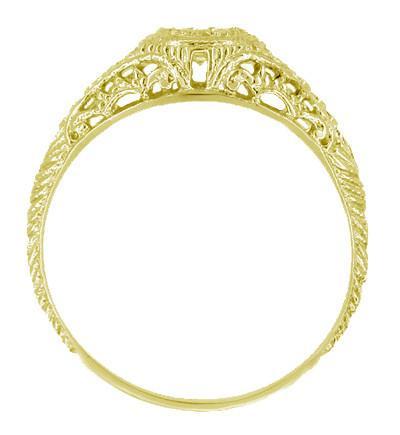 Low Profile 14K or 18K Yellow Gold Filigree Antique Diamond Engagement Ring with Ruby Side Stones - R464YR