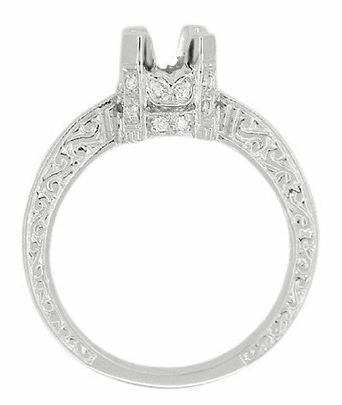 Art Deco Taper Edge Band Platinum Crown 3/4 Carat Diamond Engagement Ring Setting
