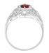 Edwardian Ruby and Diamonds Scroll Dome Filigree Engagement Ring in 14 Karat White Gold