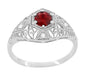 Edwardian Ruby and Diamonds Scroll Dome Filigree Engagement Ring in 14 Karat White Gold