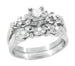 Platinum Retro Modern 1950's Style Starburst Diamond Bridal Engagement and Wedding Ring Set