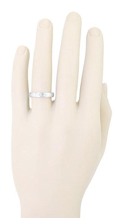 1930's Men's Floral Grooved Wedding Band in White Gold - 5mm Wide - alternate view