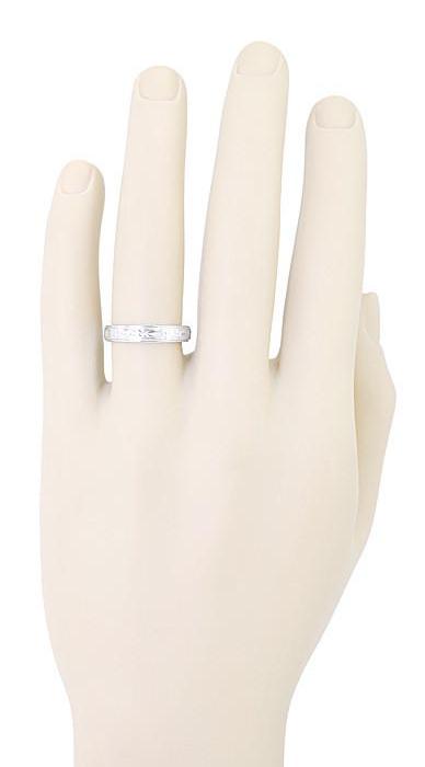 1930's Men's Floral Grooved Wedding Band in White Gold - 5mm Wide - Item: R4881W10 - Image: 2