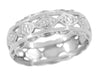 Art Deco Floral Scalloped Filigree Wide Wedding Band in 14 Karat White Gold - 6.5mm Wide