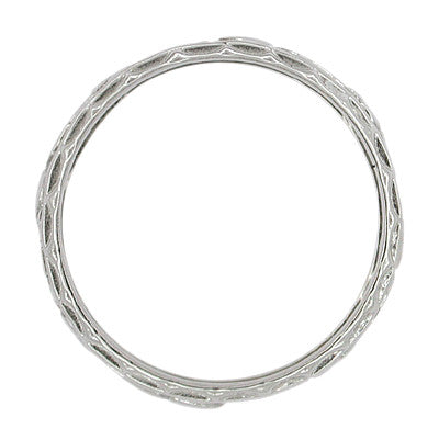 Edwardian Flowers and Hearts Scalloped Filigree Wedding Band in 14 Karat White Gold - Item: R492 - Image: 2