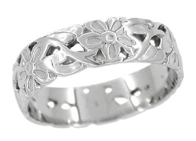 Art Nouveau Flowers and Leaves Vintage Design Wedding Band in Platinum | 5mm Wide