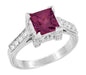 Vintage Inspired Art Deco 1 Carat Princess Cut Rhodolite Garnet and Diamond Engagement Ring in Platinum