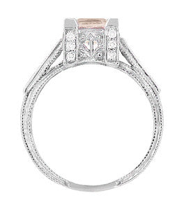 Art Deco 1 Carat Princess Cut Morganite and Diamond Platinum Engagement Ring - Item: R495M - Image: 5