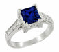 Art Deco 1 Carat Princess Cut Blue Sapphire and Diamond Engagement Ring in Platinum