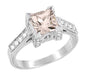 Art Deco 1 Carat Princess Cut Morganite and Diamond Engagement Ring in 18 Karat White Gold