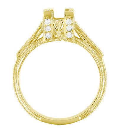 Art Deco 1 to 1.30 Carat Princess Cut Diamond Yellow Gold Castle Engagement Ring Setting - 14K or 18K - Item: R496Y14-LC - Image: 3