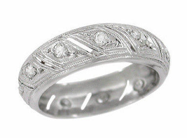 Art Deco Platinum Diamond Ellithorpe Vintage Parallelograms Wedding Band - Size 4