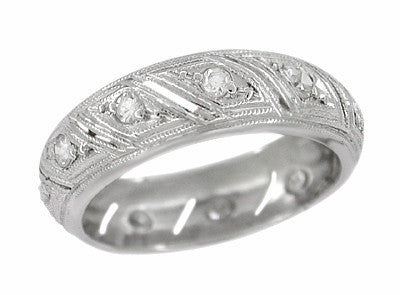 Art Deco Platinum Diamond Ellithorpe Vintage Parallelograms Wedding Band - Size 4