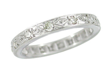 Geometric Mid Century Diamond Antique Wedding Band in Platinum - Size 4 1/2