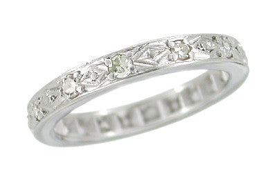 Geometric Mid Century Diamond Antique Wedding Band in Platinum - Size 4 1/2