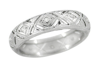 Macedonia Art Deco Diamond Estate Wedding Band in 14 Karat White Gold - Size 6 1/2