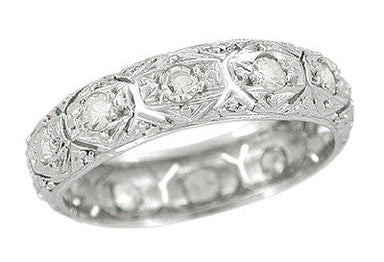 Art Deco Romford Vintage Diamond Filigree Platinum Wedding Band - Size 5.75