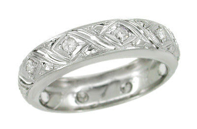Hebron Art Deco Diamond Geometric Pattern Vintage Wedding Band in Platinum - Size 6
