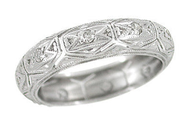 Platinum Art Deco Antique Engraved 6 Pointed Star Hopeville Diamond Wedding Ring - Size 6.5