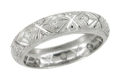 Seymour Art Deco Vintage Diamond Wedding Band in Platinum - Size 6 1/2