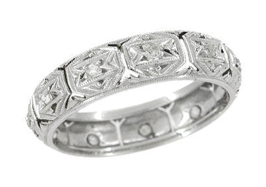 Art Deco Vintage Star of David Diamond Wedding Band in Platinum - Size 6 3/4