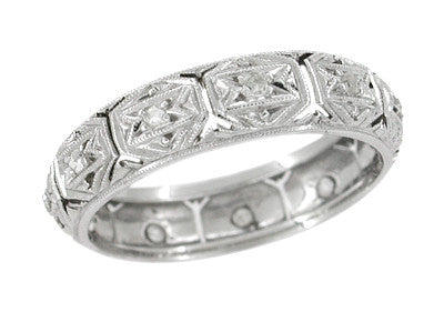 Art Deco Vintage Star of David Diamond Wedding Band in Platinum - Size 6 3/4