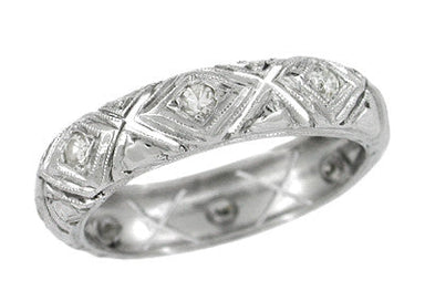 Pomperaug Diamond Vintage Wedding Band in 18K White Gold - Size 7.25