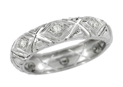 Pomperaug Diamond Vintage Wedding Band in 18K White Gold - Size 7.25