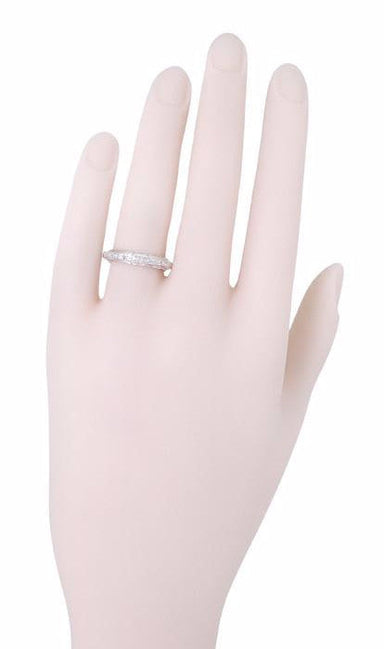 Vintage Retro Moderne Scallop Edge Diamond Wedding Band in Platinum - Size 7 - alternate view
